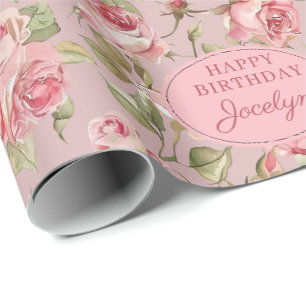 Papel De Regalo Cumpleaños de rosa malva rosa personalizada 