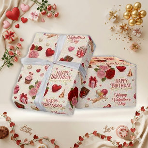 Papel De Regalo Cumpleaños de San Valentín Floral Cupido Vintage