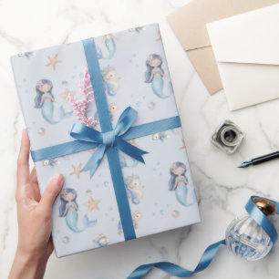 Papel De Regalo Cumpleaños de Sirena Bajo el Mar Azul