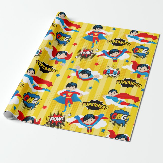 Papel De Regalo Cumpleaños de Superhéroe Boy (Desenrollado)
