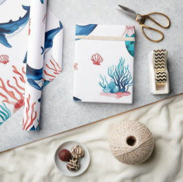 Papel De Regalo cumpleaños de tiburón de ballena de sirena