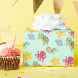 Papel De Regalo cumpleaños de tiburón de tortuga arco iris con sir