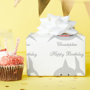 Papel De Regalo Cumpleaños de Tiburón Solo Agrega Nombre