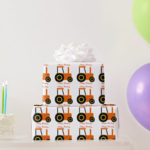 Papel De Regalo Cumpleaños de Tractor Naranja
