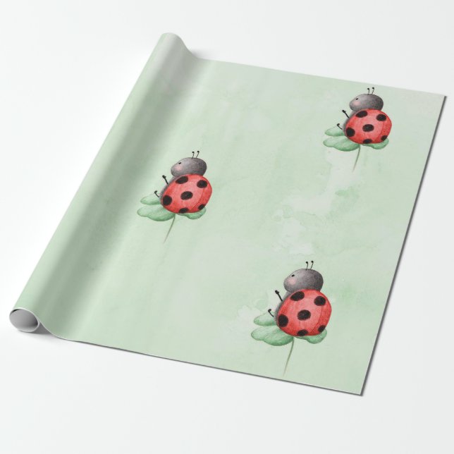 Papel De Regalo Cumpleaños de una mariquita en una acuarela prader (Desenrollado)