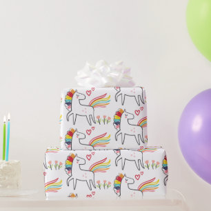 Papel De Regalo Cumpleaños de Unicornio Arcoíris con Nombre Person