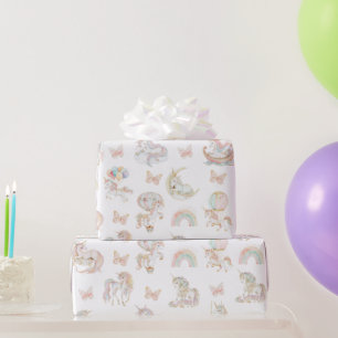 Papel De Regalo Cumpleaños de Unicornio Mágico con Acuarela