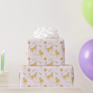 Papel De Regalo Cumpleaños de Unicornio Mágico de Oro