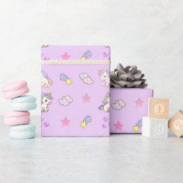 Papel De Regalo Cumpleaños de Unicornio Morado Claro