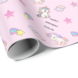 Papel De Regalo Cumpleaños de Unicornio Rosa Personalizado