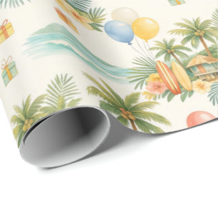 Papel De Regalo Cumpleaños de verano palmeras tablas de surf vinta