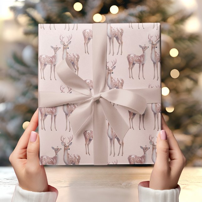 Papel De Regalo Cumpleaños de Winter Wonderland | Rosa y ciervo (Subido por el creador)