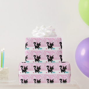 Papel De Regalo Cumpleaños del Chica blanco y rosado de gato perso