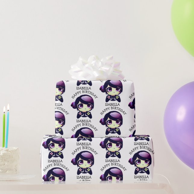 Papel De Regalo Cumpleaños del Chica Purple Anime Gamer (Regalos de fiesta)