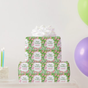 Papel De Regalo Cumpleaños del Chica Tropical Rosa Flamingo