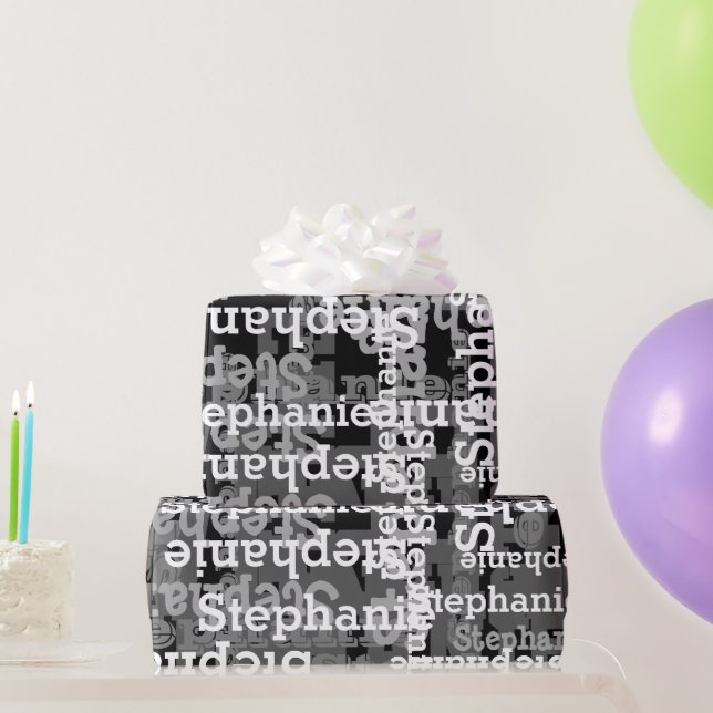 Papel De Regalo Cumpleaños del Collage de nombres personalizados e (Regalos de fiesta)