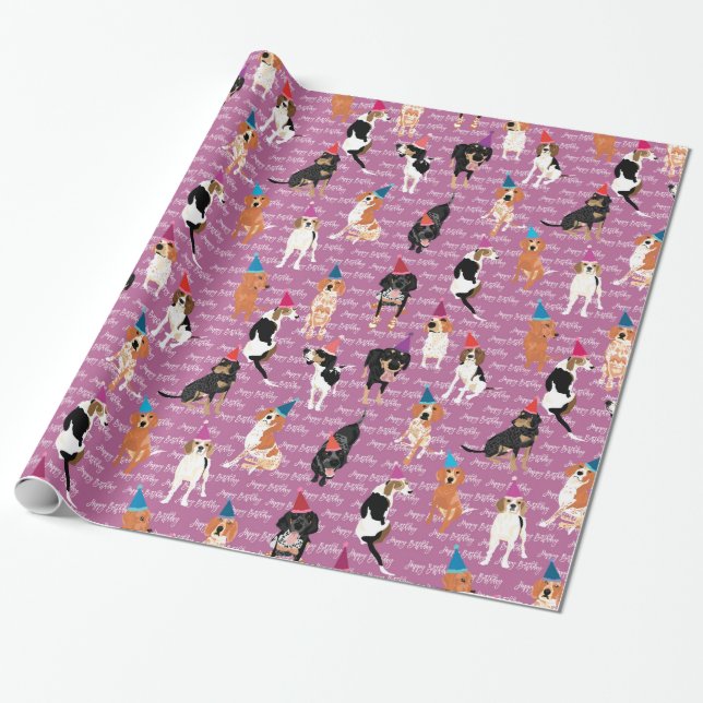 Papel De Regalo Cumpleaños del Coonhound (rosa) (Desenrollado)