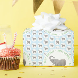 Papel De Regalo Cumpleaños del elefante azul bebé