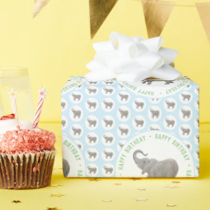Papel De Regalo Cumpleaños del elefante azul bebé