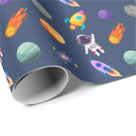 Papel De Regalo Cumpleaños del Espacio Exterior Azul Oscuro
