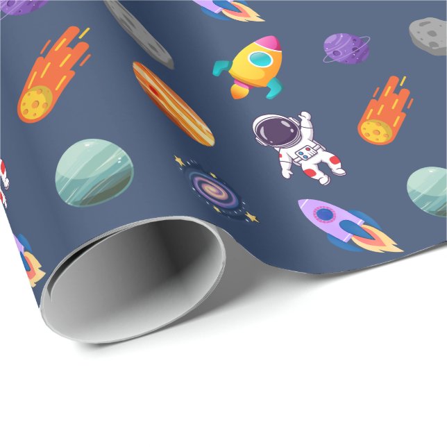 Papel De Regalo Cumpleaños del Espacio Exterior Azul Oscuro (Esquina del rollo)