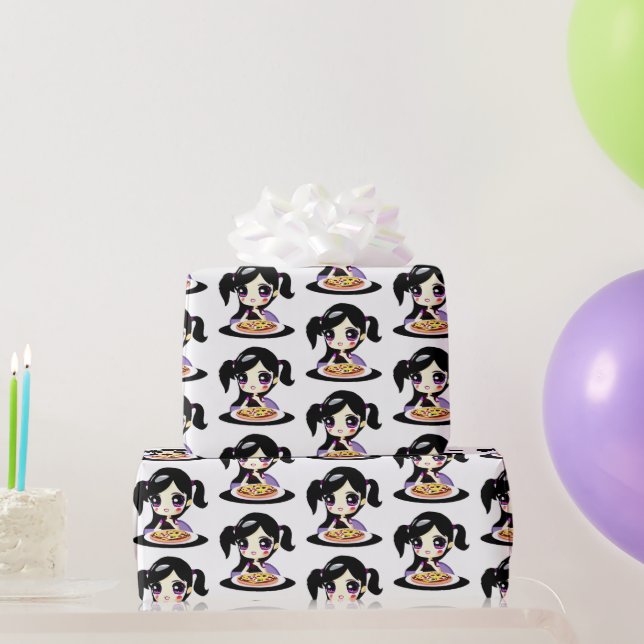Papel De Regalo Cumpleaños del Fiesta Pizza Anime Chica Púrpura (Regalos de fiesta)