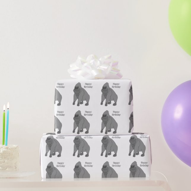Papel De Regalo Cumpleaños del Gorila Gris (Regalos de fiesta)