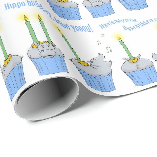 Papel De Regalo ¡Cumpleaños del hipopótamo a usted!  Hipopótamos (Esquina del rollo)