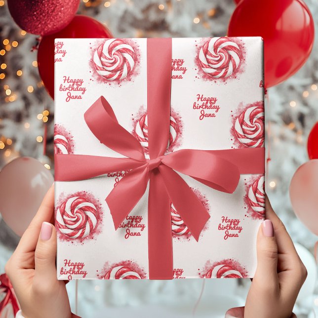 Papel De Regalo Cumpleaños del invierno de los Candy Rojo y Blanco (Subido por el creador)