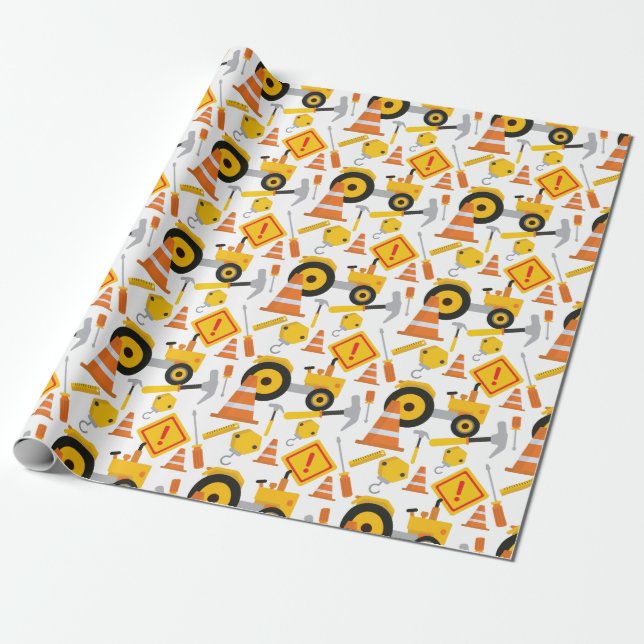Papel De Regalo Cumpleaños del niño de la construcción de carreter (Desenrollado)