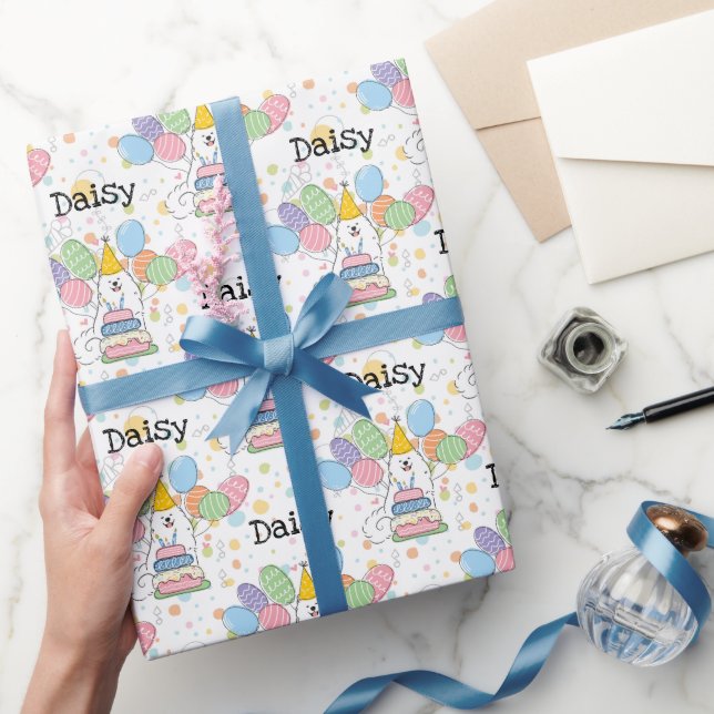 Papel De Regalo Cumpleaños del perro blanco Samoyed (Regalar)