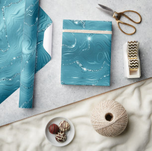 Papel De Regalo Cumpleaños del Purpurina Glitzy Aqua Blue Turquois