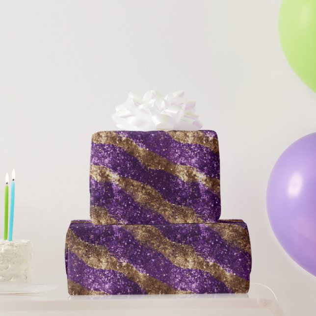Papel De Regalo Cumpleaños del Purpurina Purple Gold Sparkle (Regalos de fiesta)