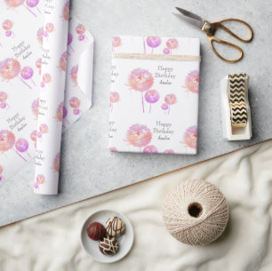 Papel De Regalo Cumpleaños del reloj Dandelion rosa personalizado