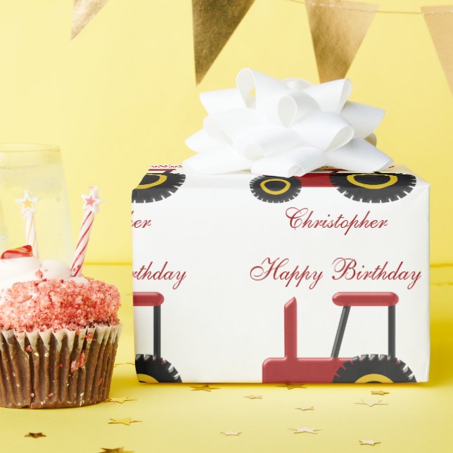 Papel De Regalo Cumpleaños del Tractor Rojo (Fiesta de cumpleaños )