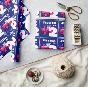 Papel De Regalo Cumpleaños del Tractor Rosado