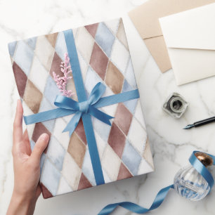 Papel De Regalo Cumpleaños Diamantes Marrón Bronceado Crema Azul B
