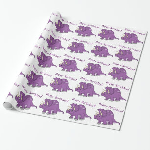 Papel De Regalo ¡Cumpleaños Dinosaurio-Feliz púrpura lindo!