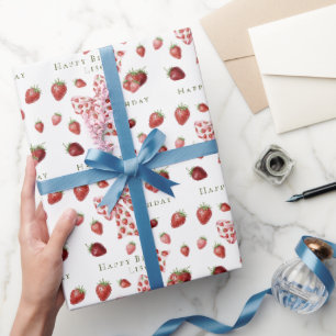 Papel De Regalo Cumpleaños Dulce Fresa Rosa Lindo Rojo