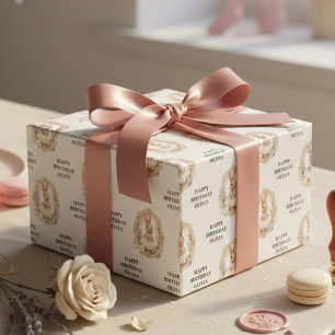 Papel De Regalo Cumpleaños Elegante Conejito de Acuarela