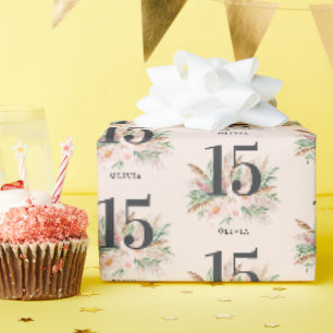 Papel De Regalo Cumpleaños elegante edad floral acuarela femenina