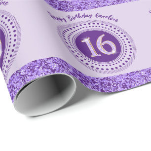 Papel De Regalo Cumpleaños elegante Sweet 16, brillo púrpura y ray