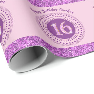 Papel De Regalo Cumpleaños elegante Sweet 16, brillo rosa y rayas