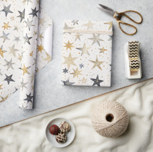 Papel De Regalo Cumpleaños Estrellas Azules Plata Oro