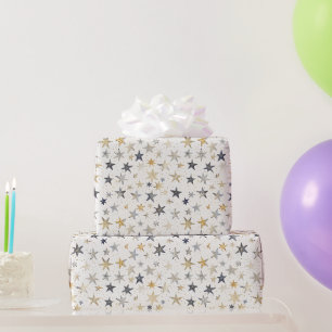 Papel De Regalo Cumpleaños Estrellas Doradas Azules
