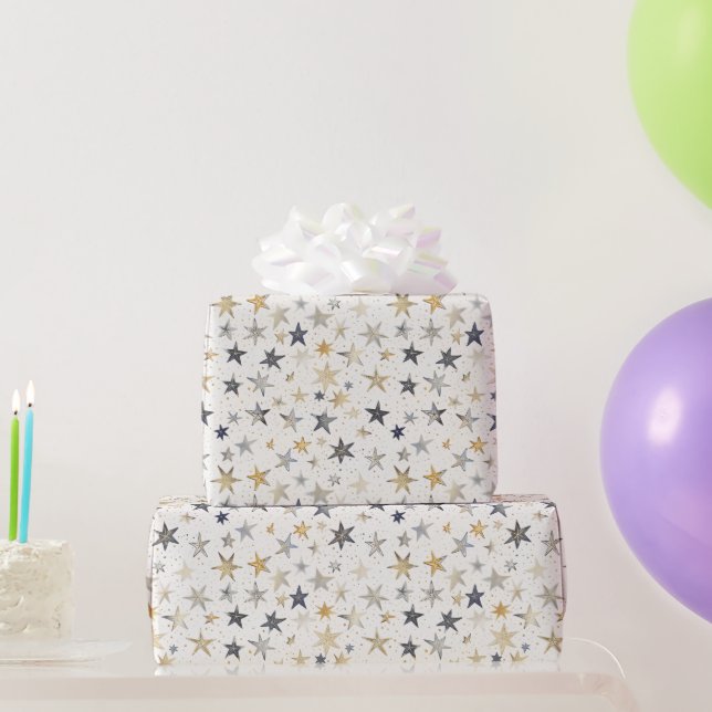 Papel De Regalo Cumpleaños Estrellas Doradas Azules (Regalos de fiesta)