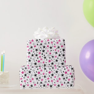 Papel De Regalo Cumpleaños Estrellas Rosa Negro Plateado