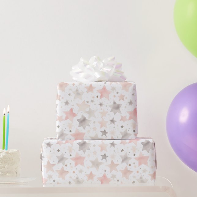 Papel De Regalo Cumpleaños Estrellas Rubor Rosa Chic (Regalos de fiesta)