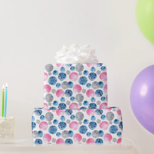 Papel De Regalo Cumpleaños Fantasía de puntos rosados azules y gri