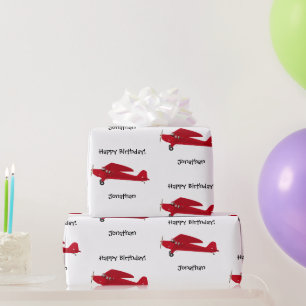 Papel de Regalo Cumpleaños Feliz Avión Rojo Vintag